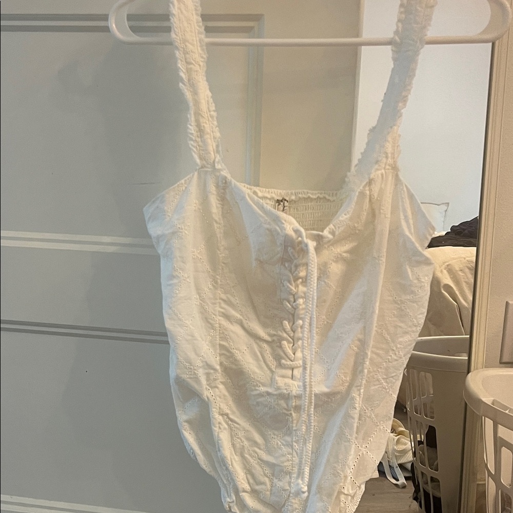 Free People White Eyelet Lace-Up Bodysuit - Picture 5 of 7
